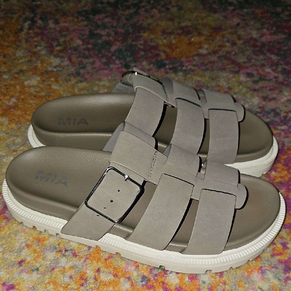 MIA Taupe Strappy Slides